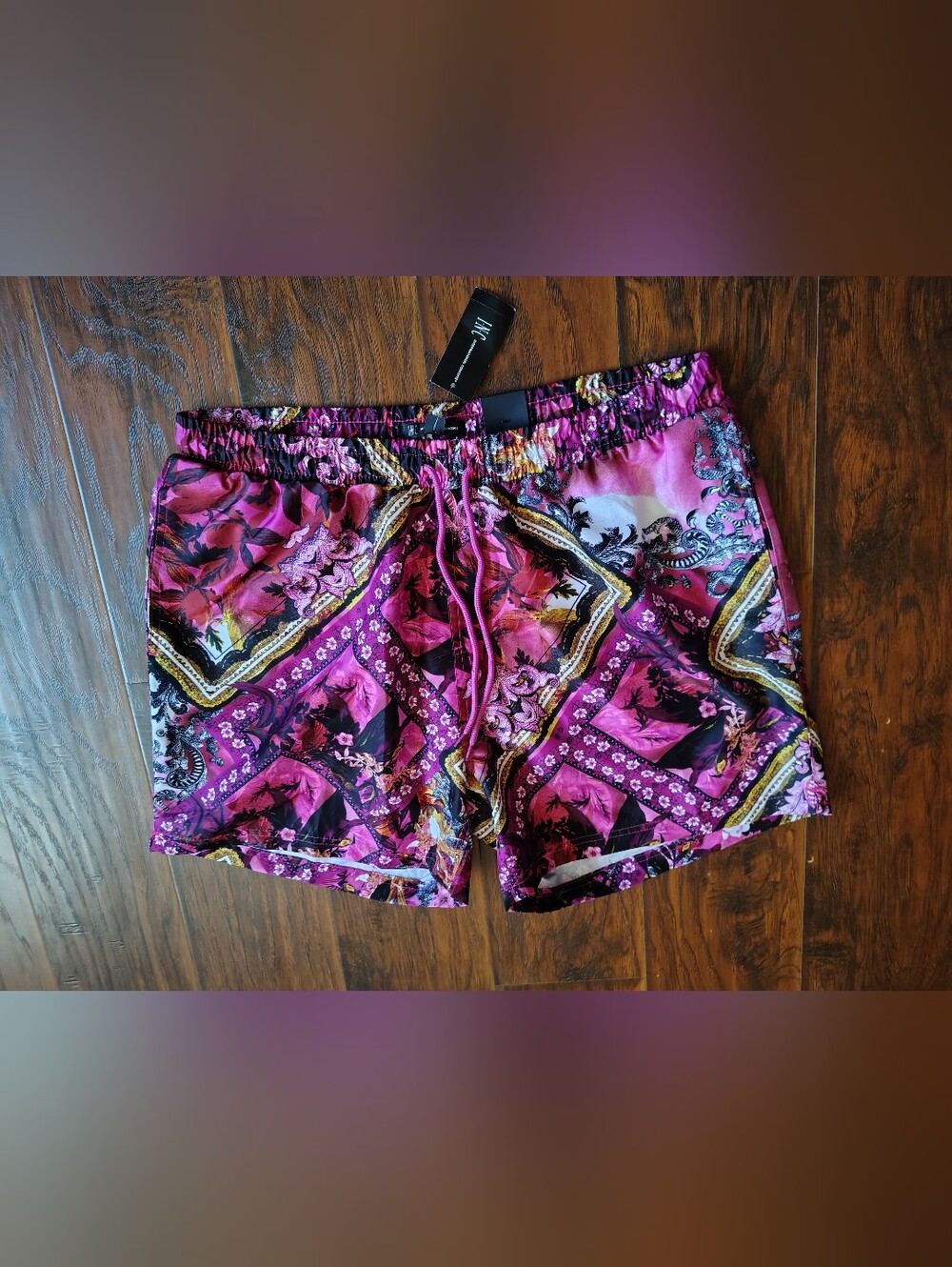 NWT INC International Concepts Pink Baroque Print quick dry Swim Trunks size XL